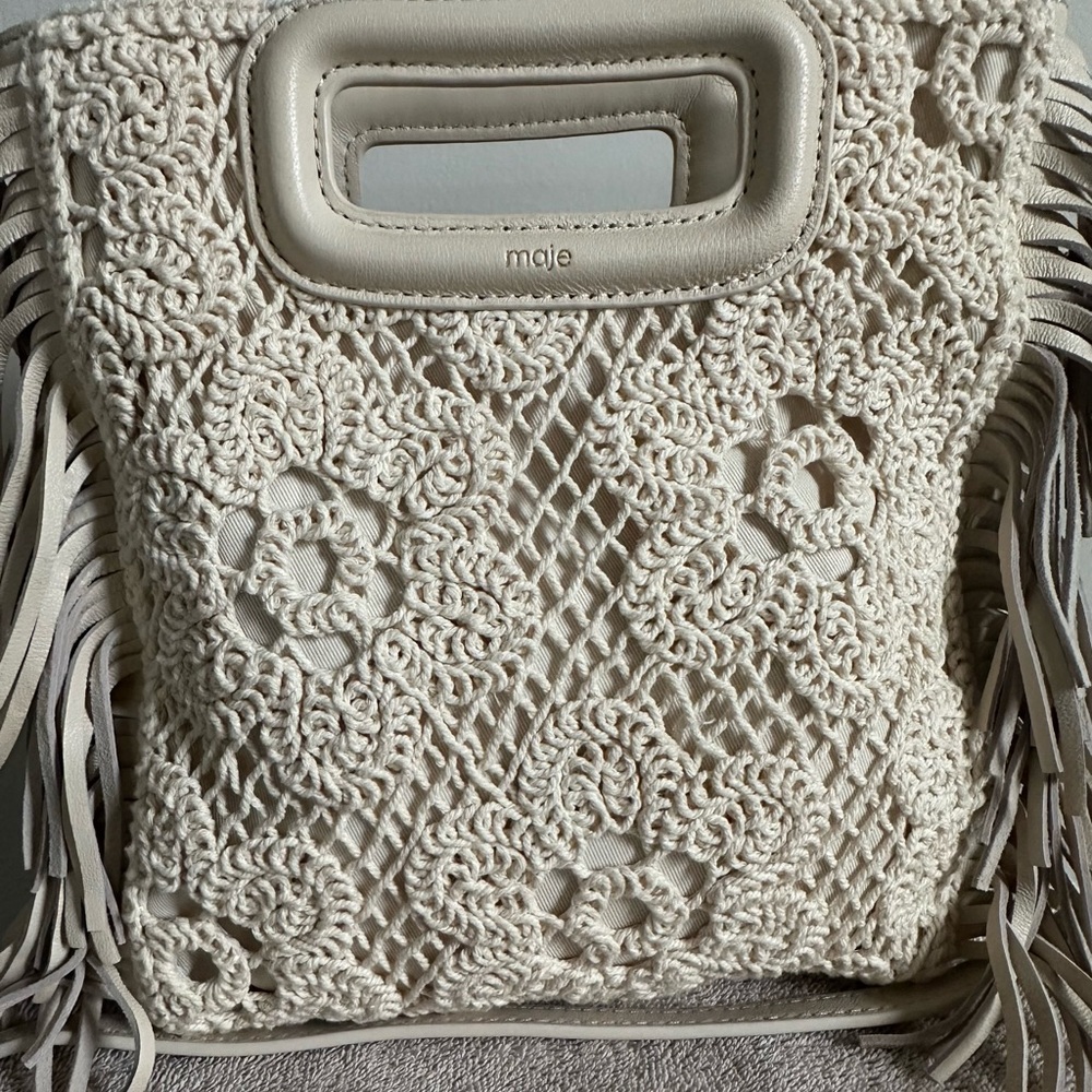 Maje Cream Crochet Knit Bag